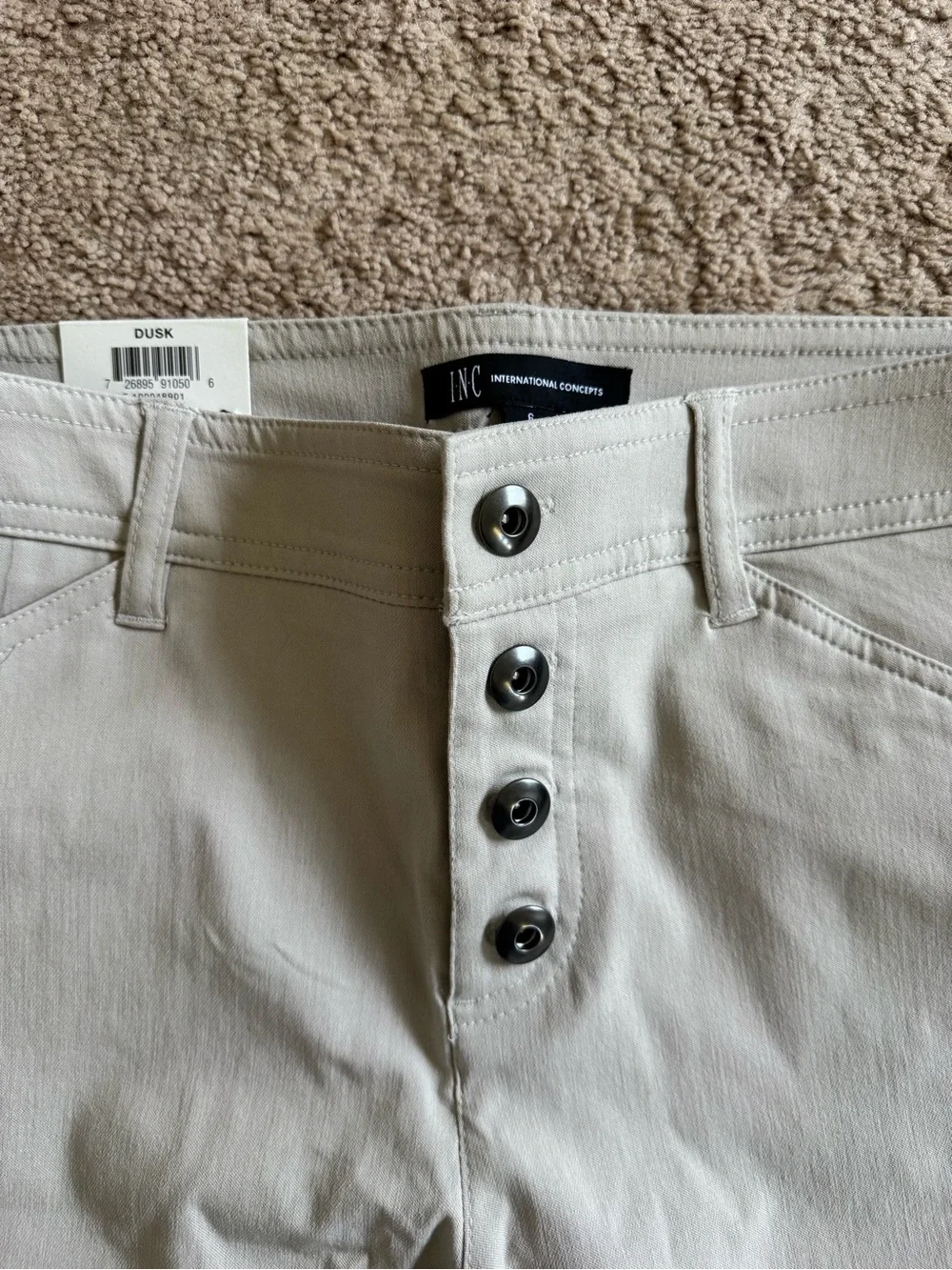 INC International Concepts Women's Button-Fly Skinny Leg Beige Pant